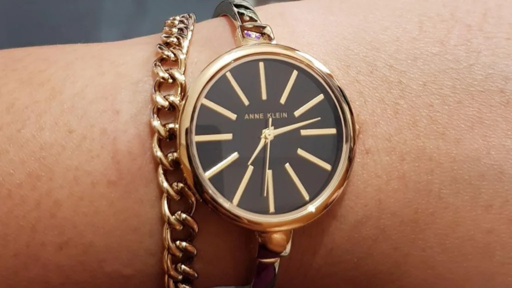 Anne Klein Women's Bangle Watch and Bracelet Set on Female Wrist